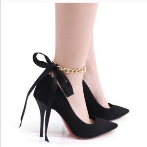 Trendy Unique Black Bow / Gold Chain Anklet